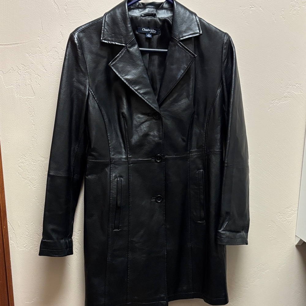 Chadwick’s  Classic Black Leather Full Length Jacket 4